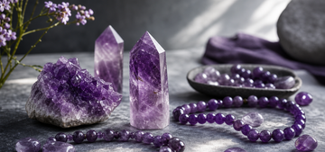 Amethyst crystals on cool grey stone