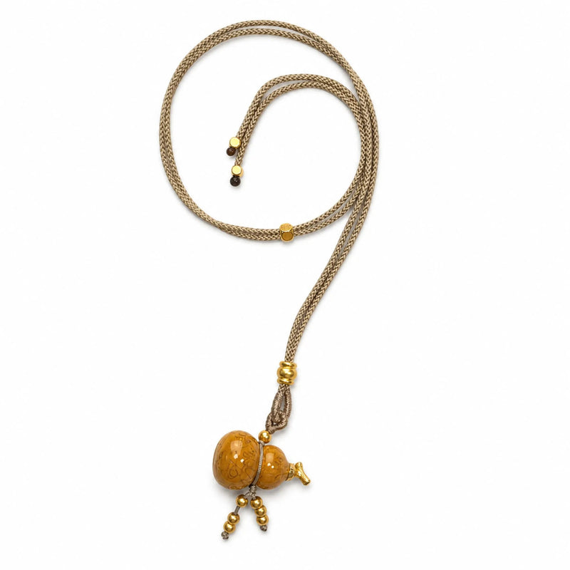 Chinese Lacquerware Gourd Necklace - Earthy Yellow