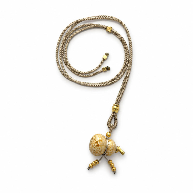 Chinese Lacquerware Gourd Necklace - Cream & Gold