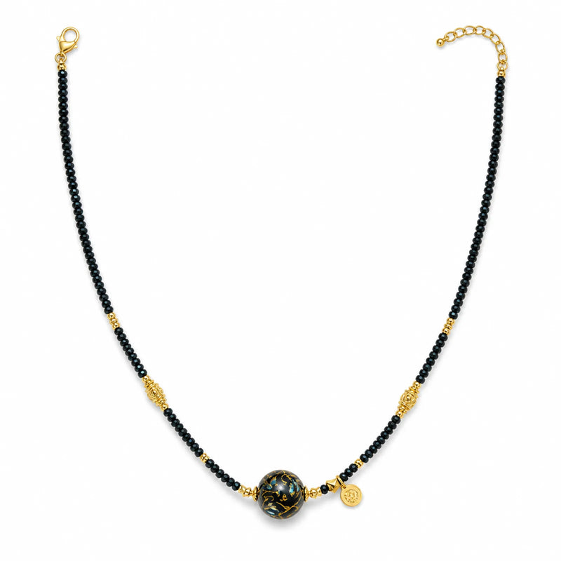 Urushi & 18K Gold Black Spinel Necklace - on white background