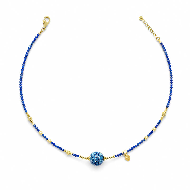 Lacquerware & Lapis Lazuli Choker Necklace with 18K Gold Accents - on white background