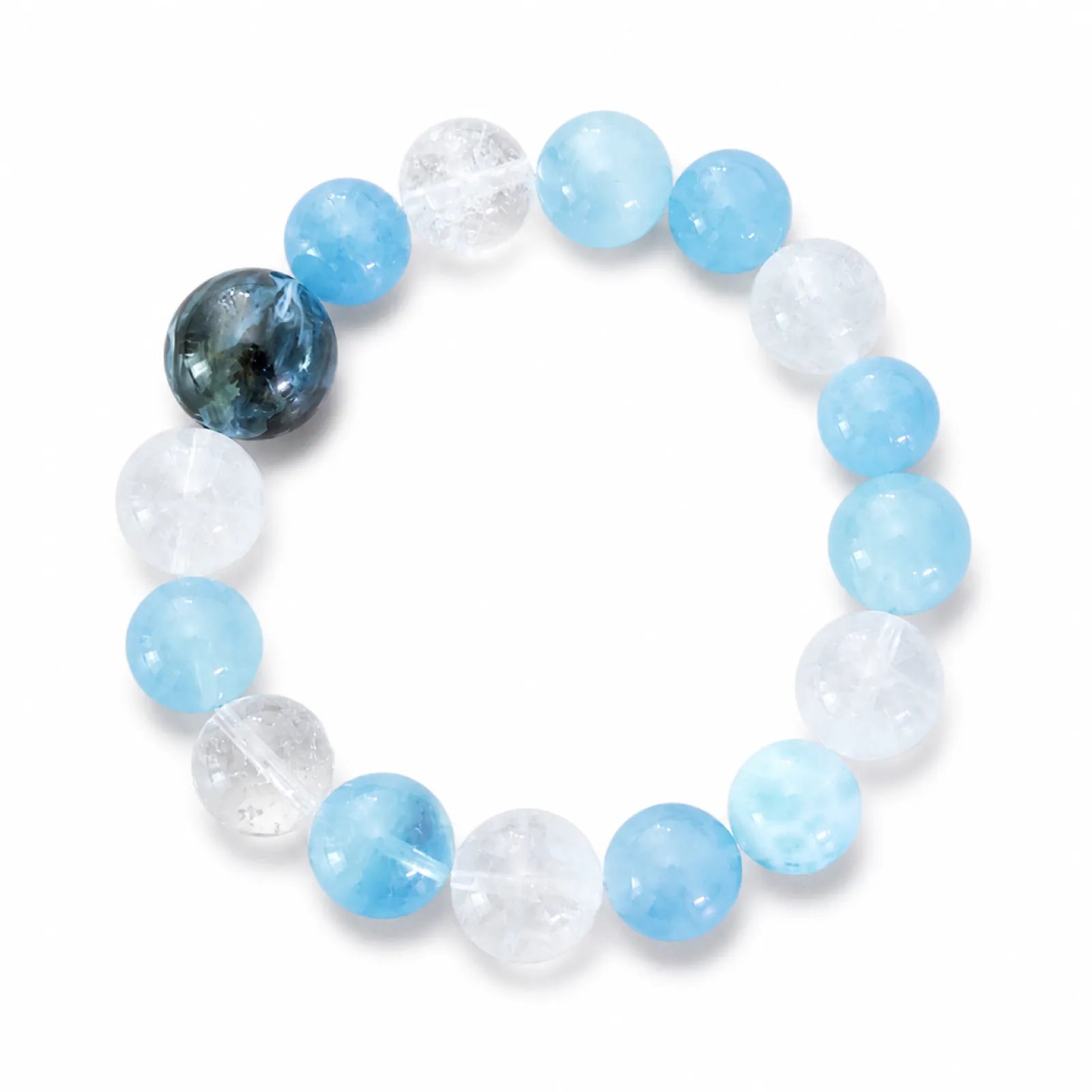 Clear Quartz & Blue Chalcedony Bracelet with Gemstone Focal Bead - on white background