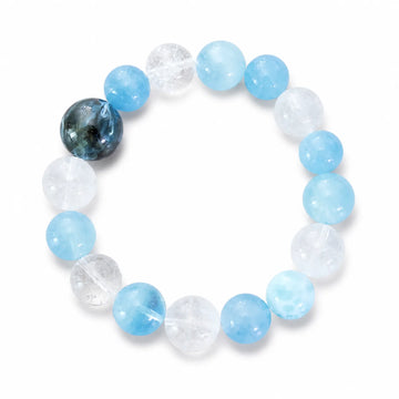 Clear Quartz & Blue Chalcedony Bracelet with Gemstone Focal Bead - on white background
