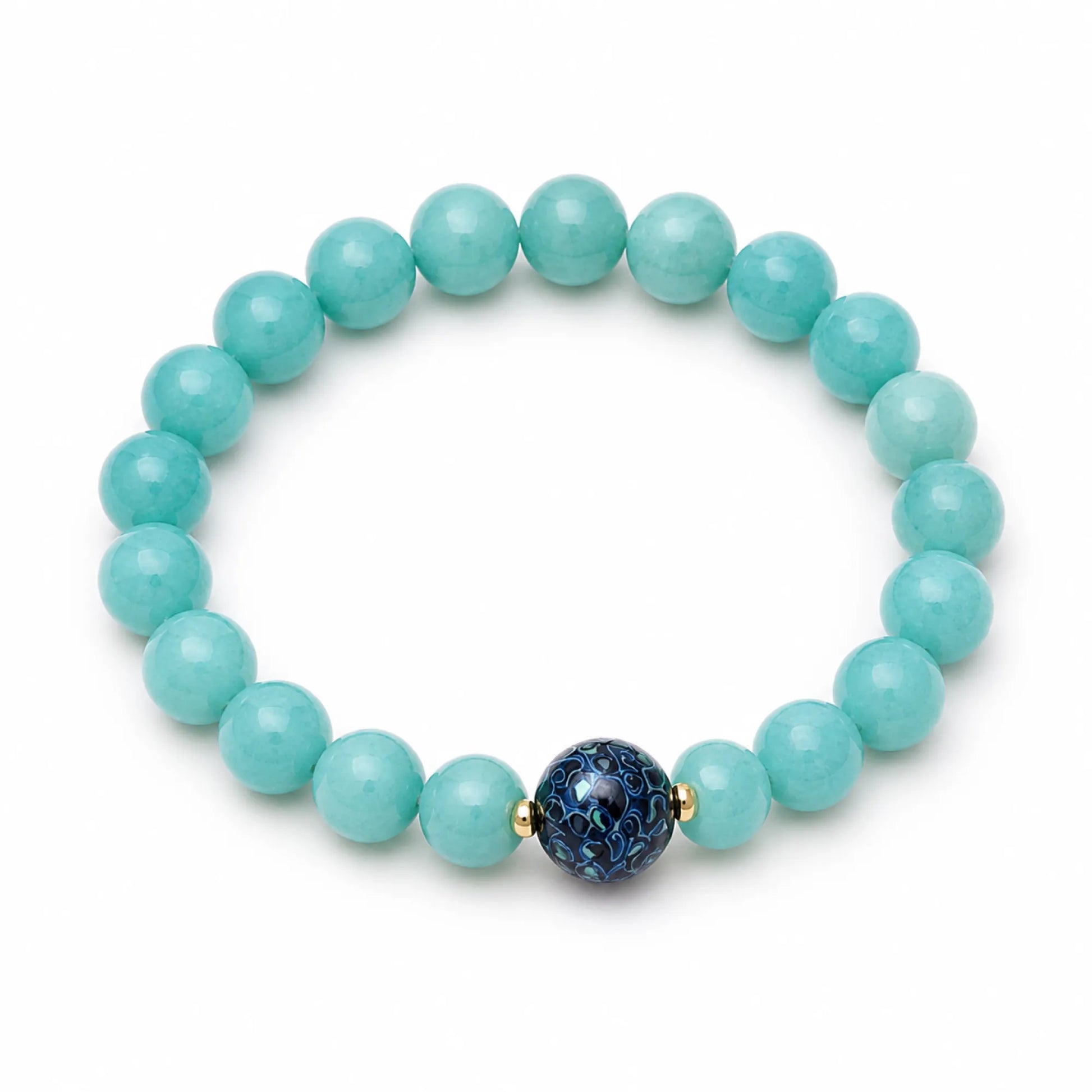 Aquamarine & Lacquerware Focal Bead Bracelet - on white background