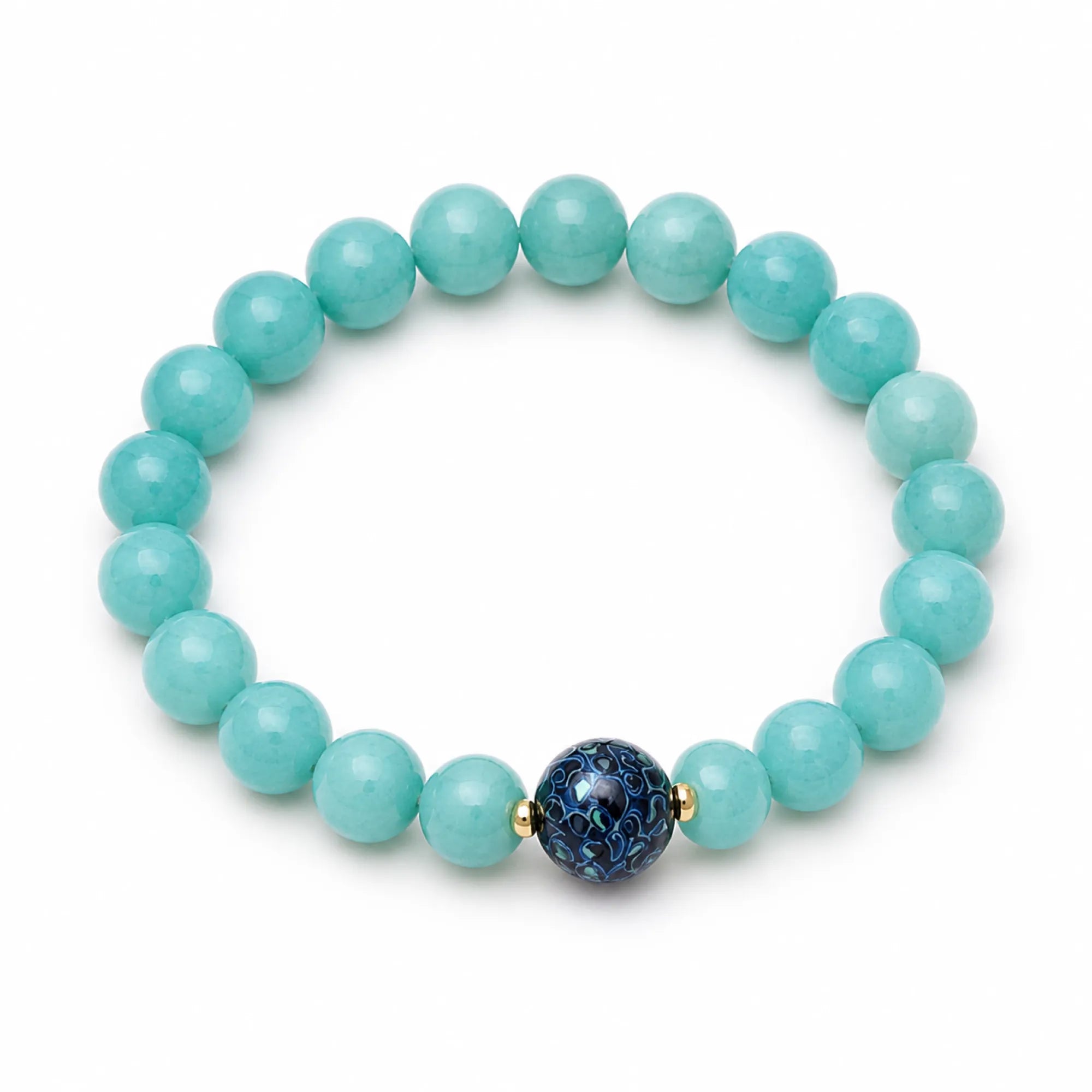Aquamarine & Lacquerware Focal Bead Bracelet - on white background