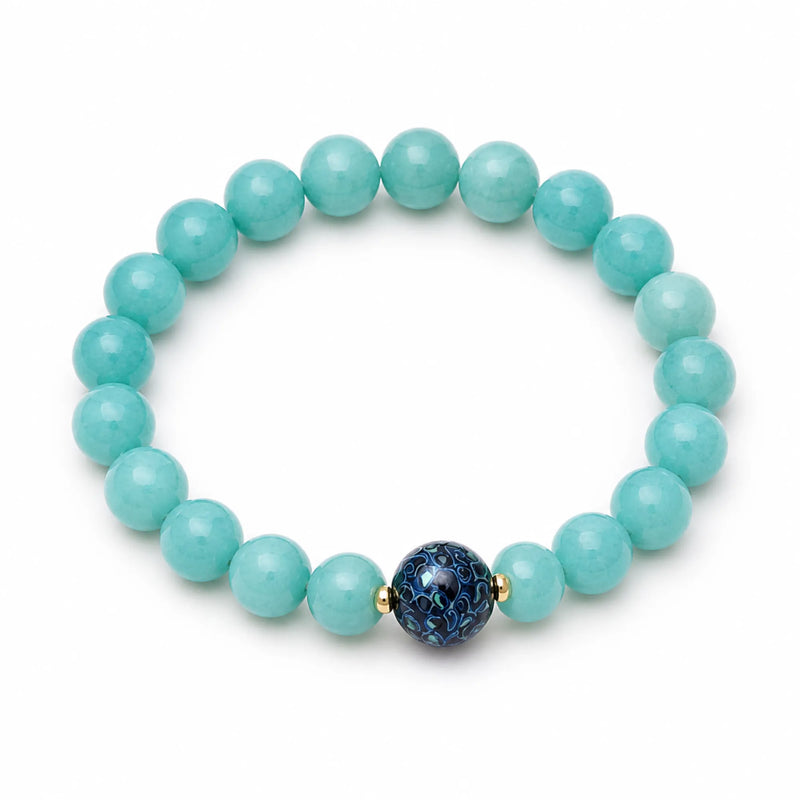 Aquamarine & Lacquerware Focal Bead Bracelet - on white background