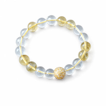 Clear & Citrine Quartz Mixed Bead Bracelet with Lacquerware Accent - on white background
