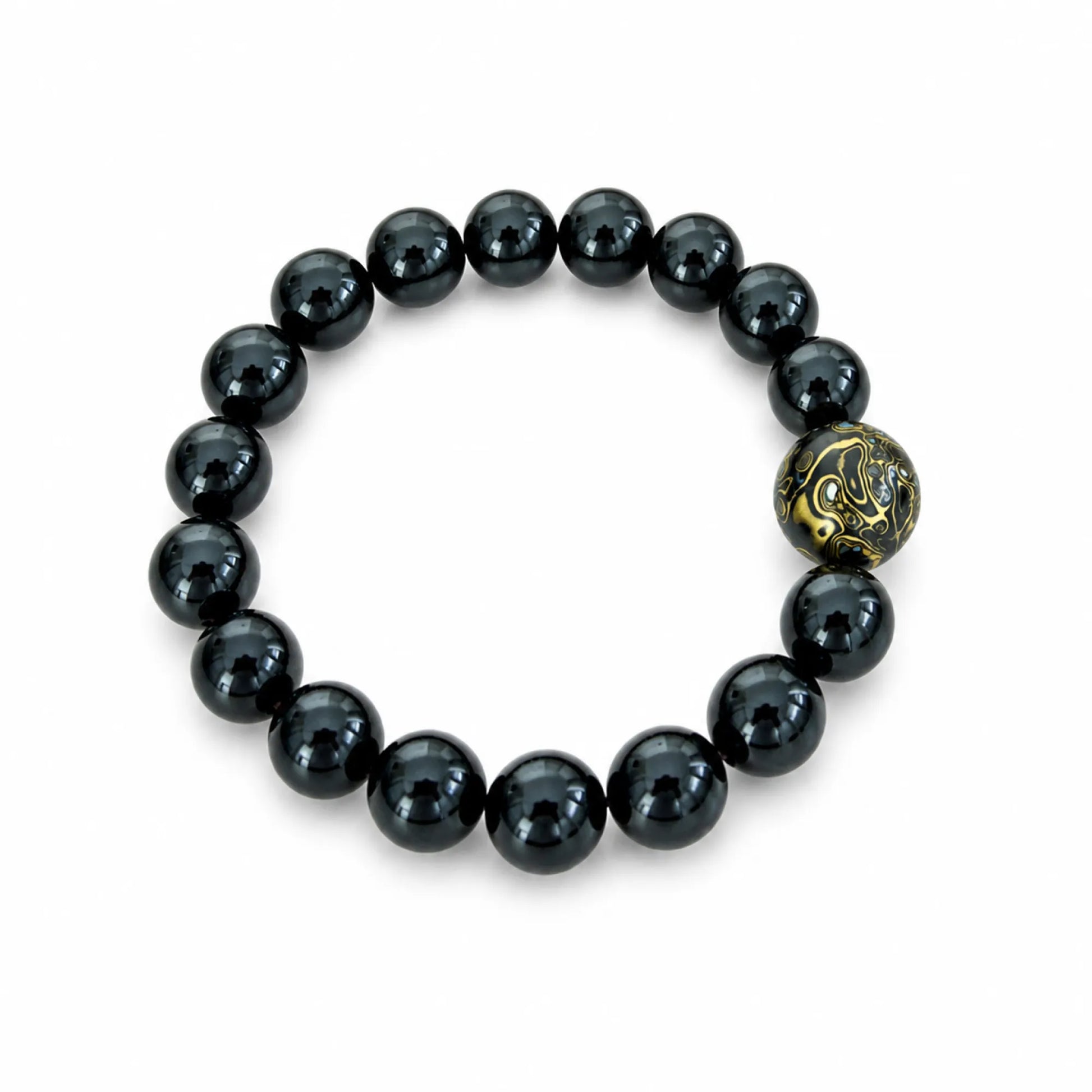 Lacquerware & Black Agate Beaded Bracelet - on white background