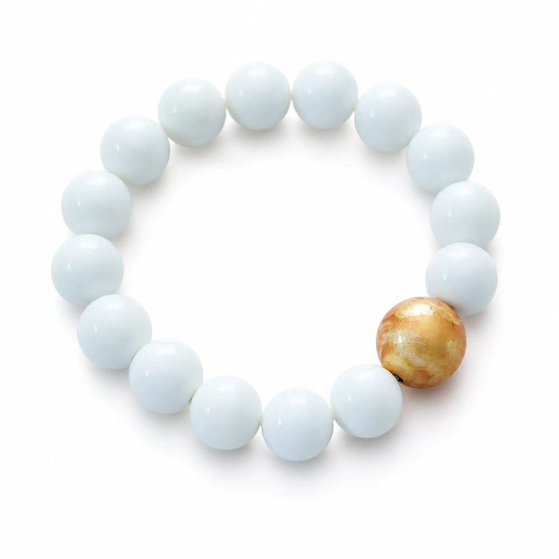 White Jade & Lacquerware Focal Bead Bracelet - on white background