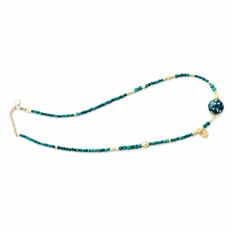 Lacquerware & Turquoise Beaded Necklace with 18K Gold Accents - on white background