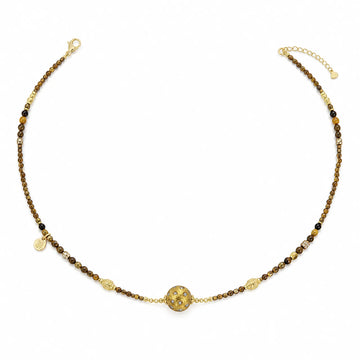 Urushi & 18K Gold Tiger's Eye Necklace - on white background