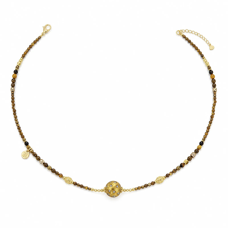 Urushi & 18K Gold Tiger's Eye Necklace - on white background