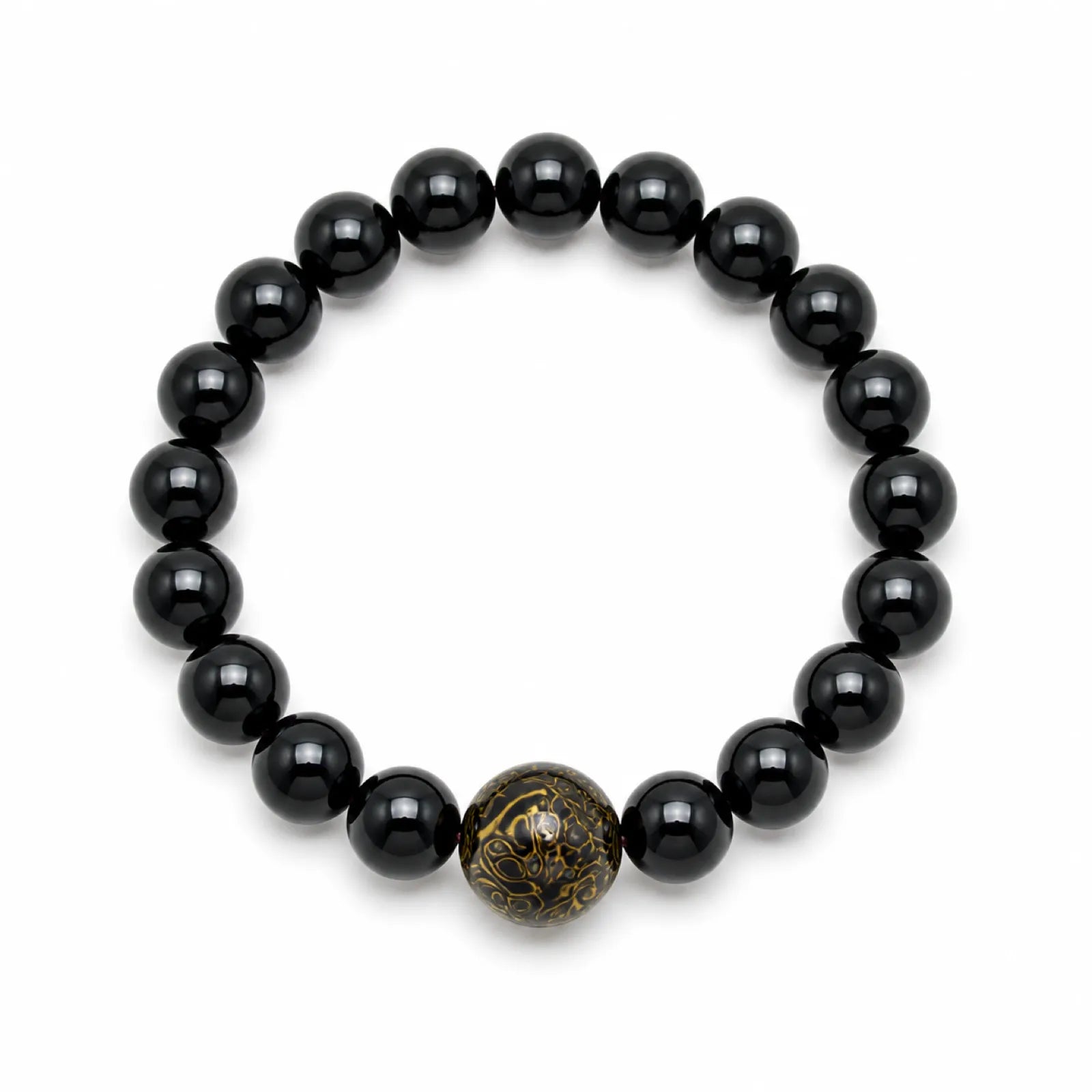 Urushi Lacquer & Black Onyx Beaded Bracelet - on white background
