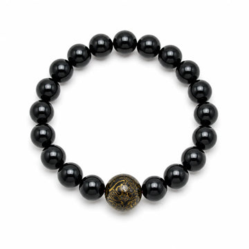 Urushi Lacquer & Black Onyx Beaded Bracelet - on white background