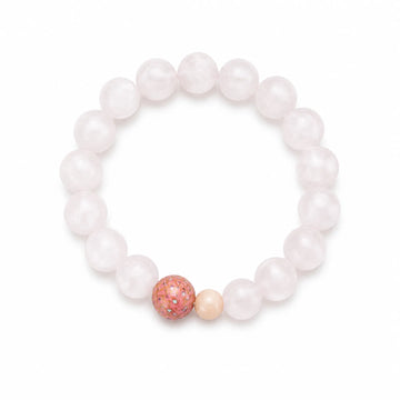 Lacquerware & Rose Quartz Beaded Stretch Bracelet - on white background