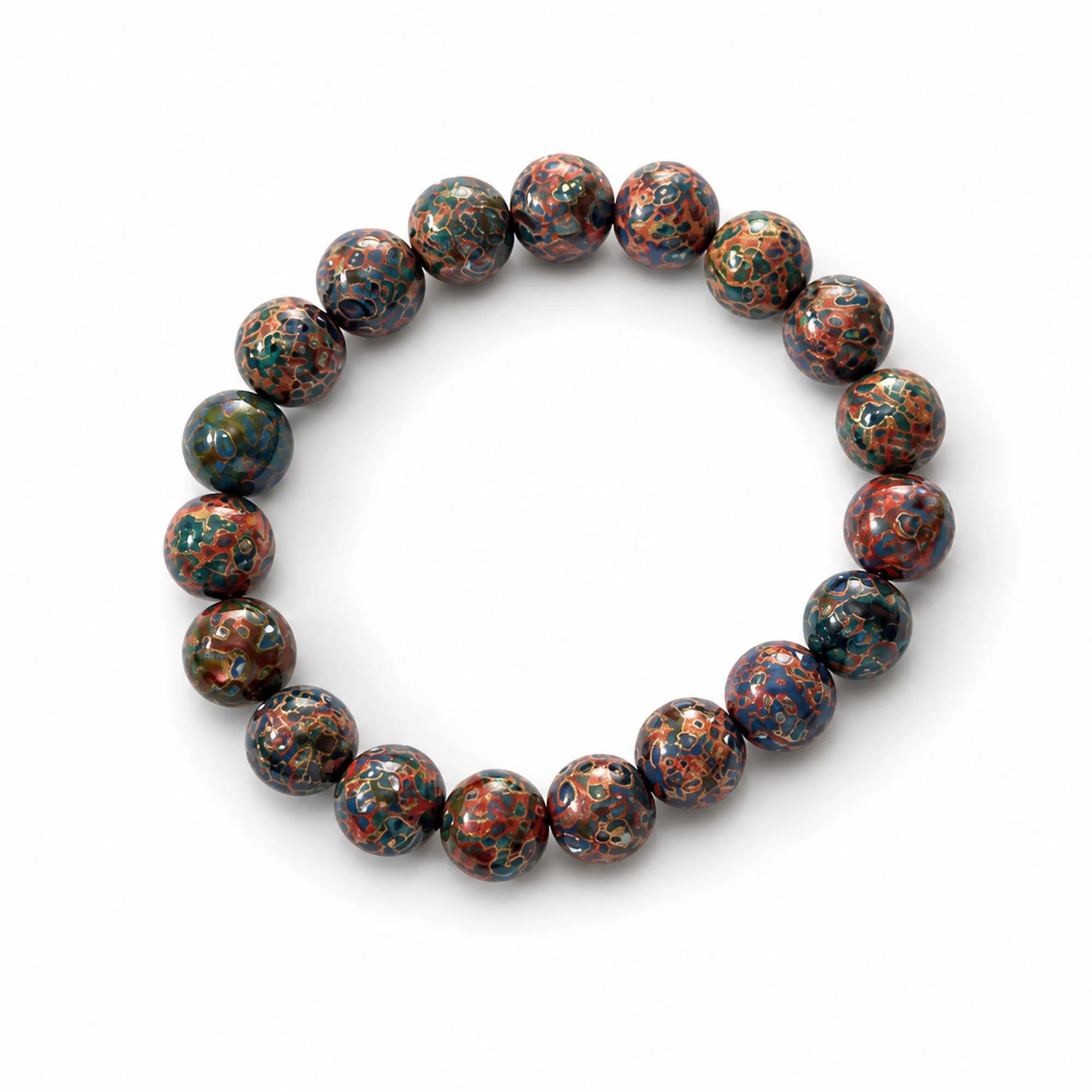 Chinese Lacquerware Beaded Bracelet - Floral Pattern