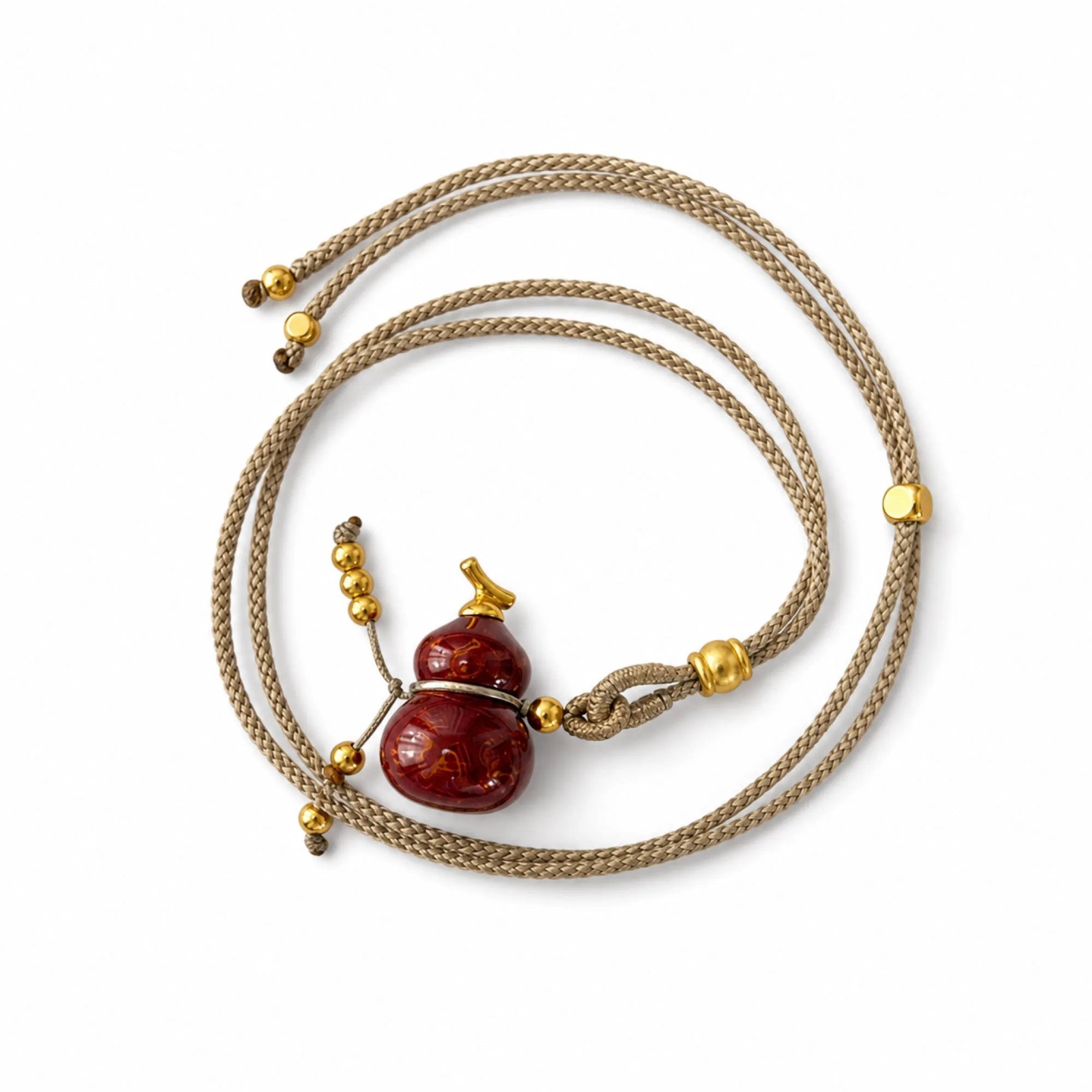 Chinese Lacquerware Gourd Necklace - Jujube Red