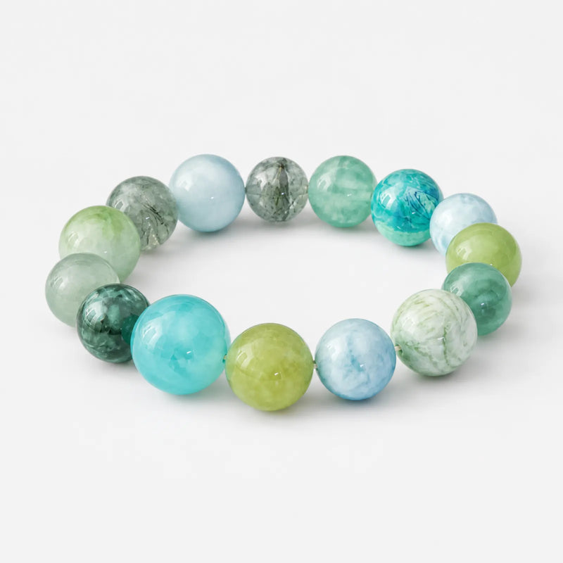 Multi-Gemstone Green Tones Bracelet - on white background
