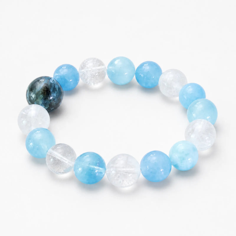 Clear Quartz & Blue Chalcedony Bracelet with Gemstone Focal Bead - on white background