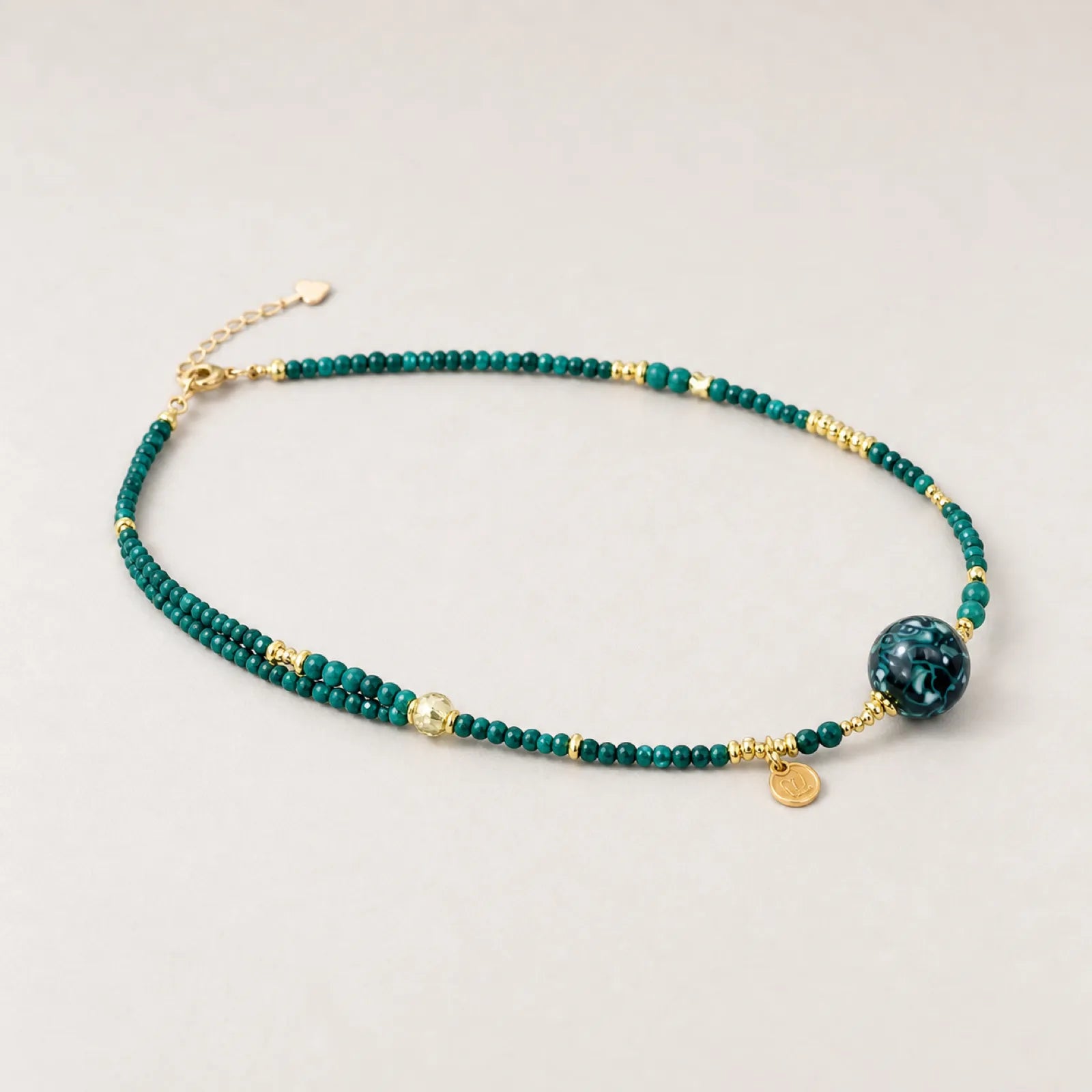 Lacquerware & Turquoise Beaded Necklace with 18K Gold Accents - 02 multi angle