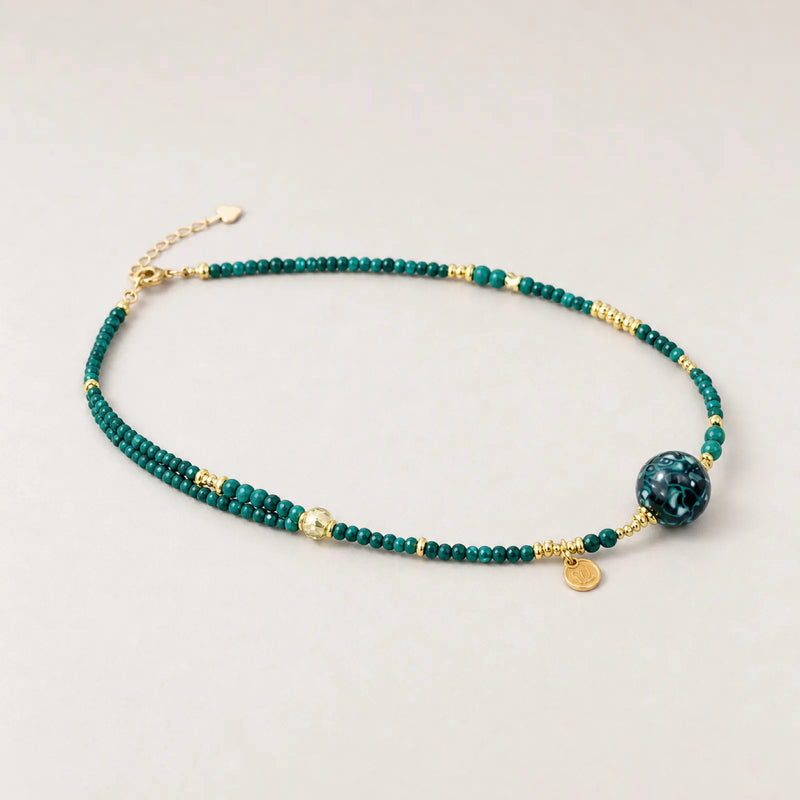 Lacquerware & Turquoise Beaded Necklace with 18K Gold Accents - on white background