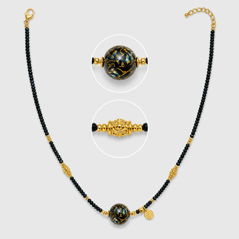 Urushi & 18K Gold Black Spinel Necklace - on white background