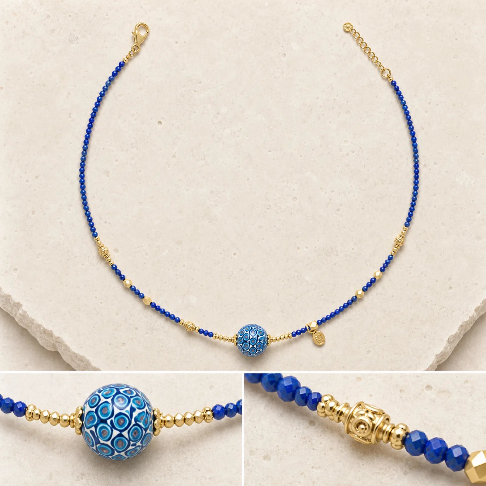 Lacquerware & Lapis Lazuli Choker Necklace with 18K Gold Accents - 02 multi angle 2 11zon 08104daa 1d67 4ab9 a164 93eac82a15f