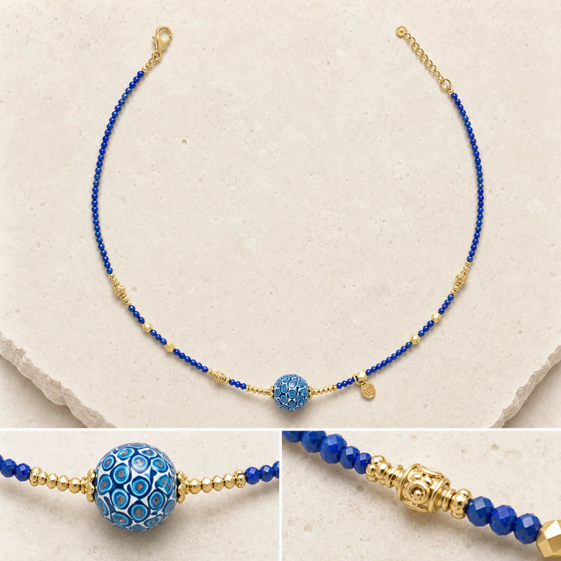 Lacquerware & Lapis Lazuli Choker Necklace with 18K Gold Accents - on white background