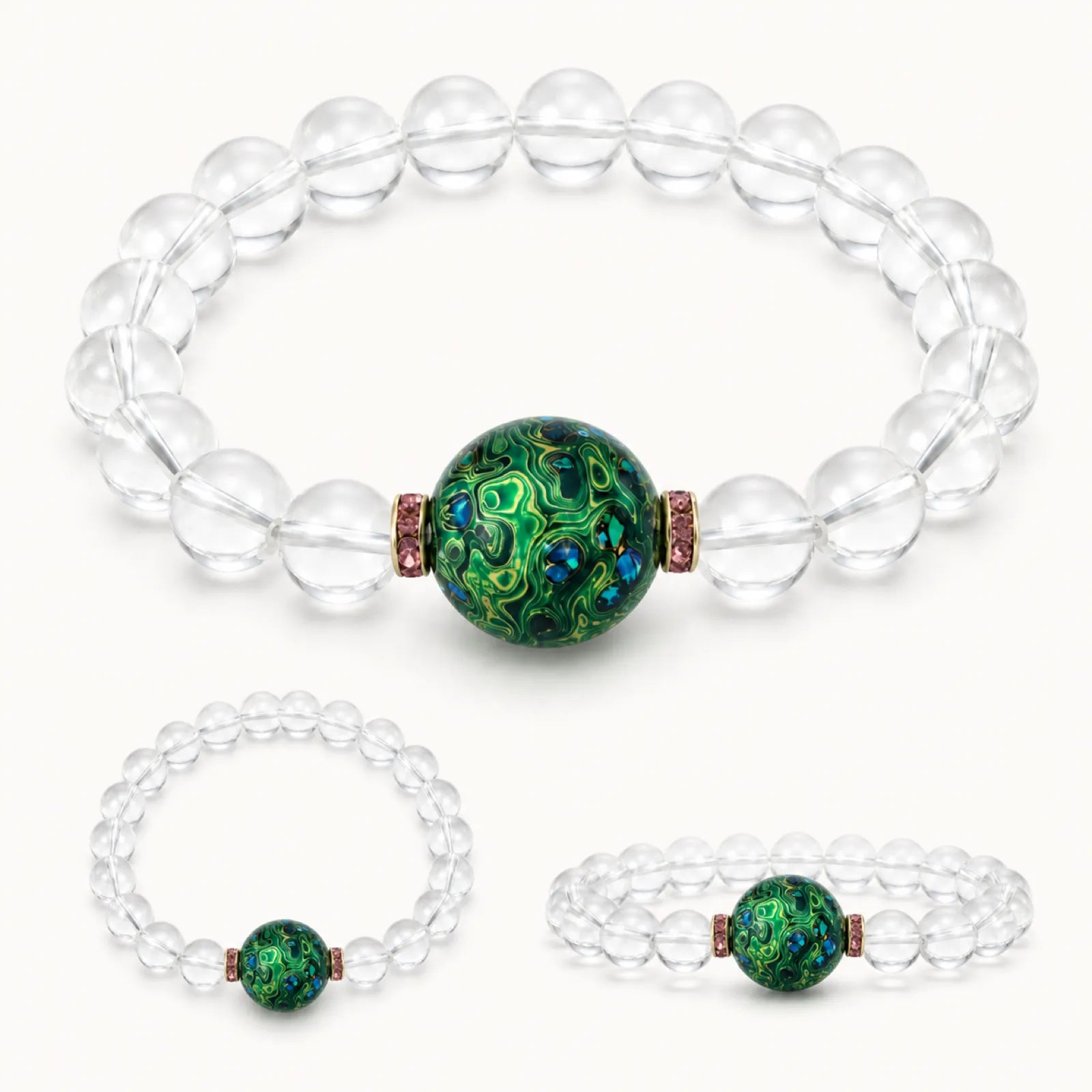 Clear Quartz & Green Lacquerware Bead Bracelet with Crystal Spacers - 02 multi angle 2 11zon 4e449b88 d7ec 48c6 ad26 56c17613856b