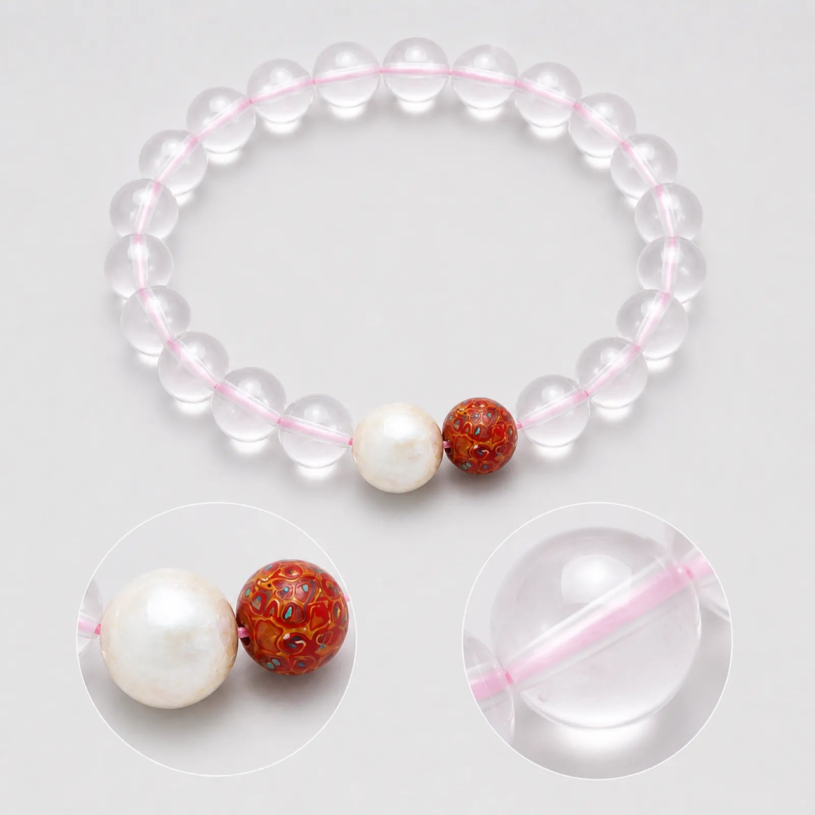 Rose Quartz & Lacquerware Bead Bracelet with Pearl Accent - 02 multi angle 2 11zon 5255061f ad2a 4469 b46b 2a66355742b