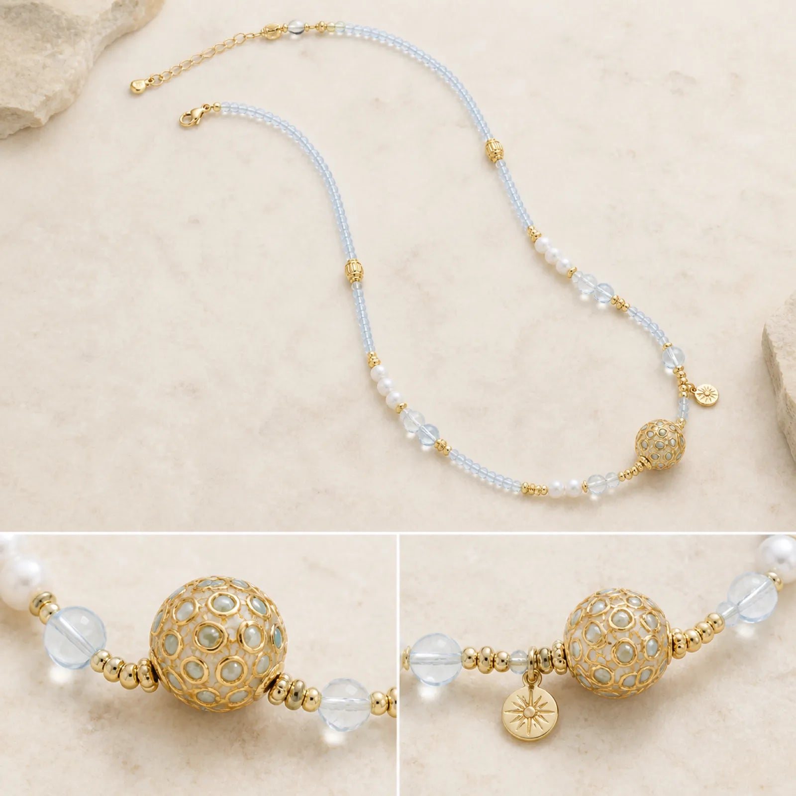 Lacquerware & White Crystal Beaded Necklace with 18K Gold Accents - 02 multi angle 2 11zon 56a20fb8 8a80 45bc 8c84 453bcc7a