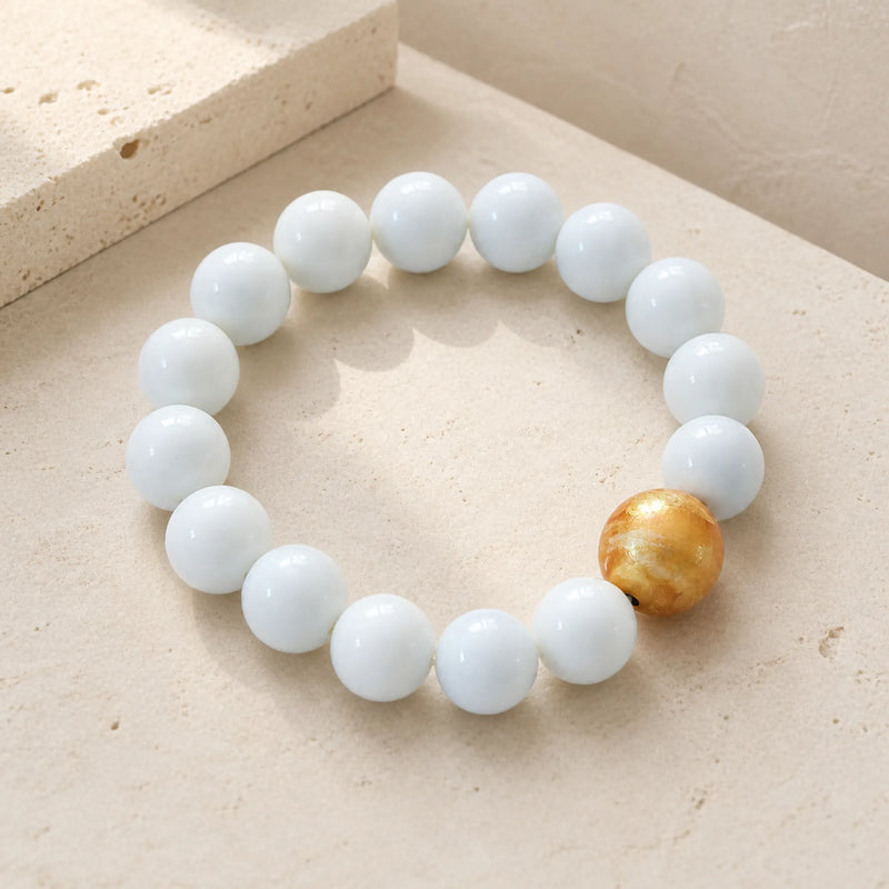 White Jade & Lacquerware Focal Bead Bracelet - on white background