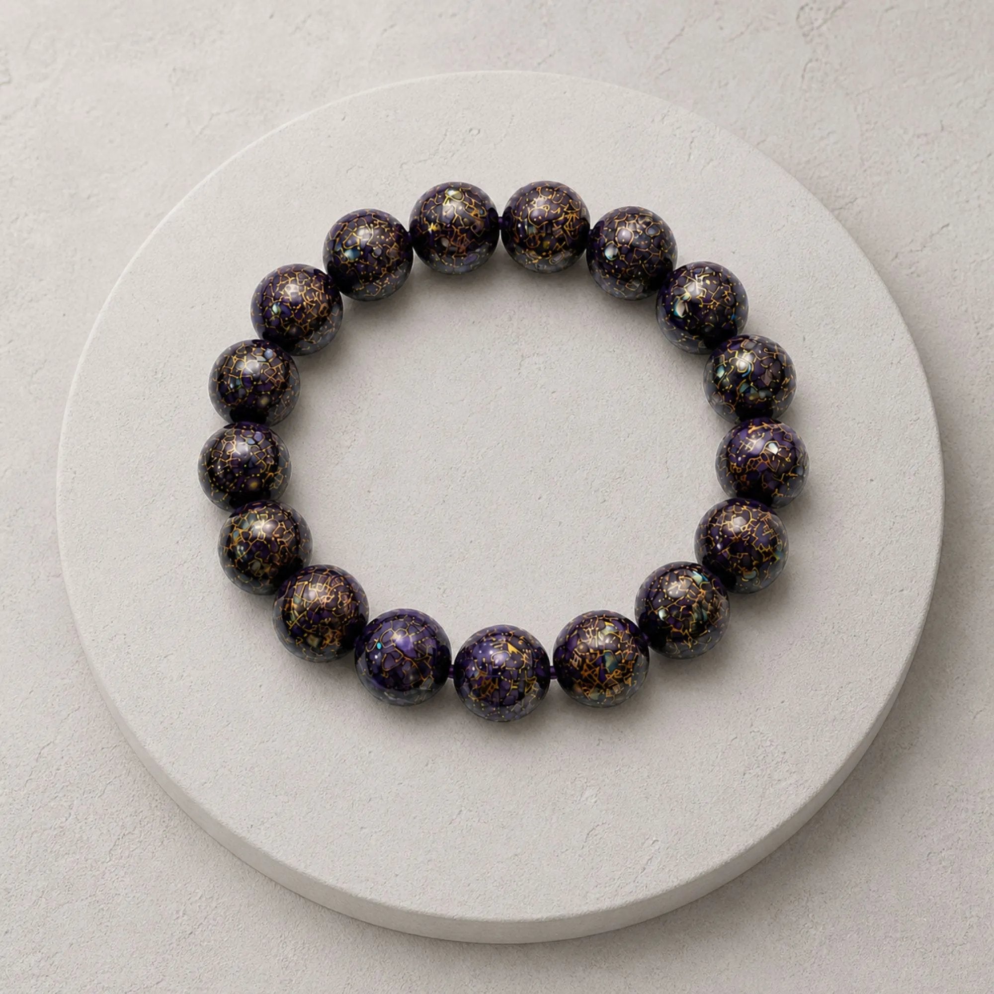 Chinese Lacquerware Beaded Bracelet - Plum Black