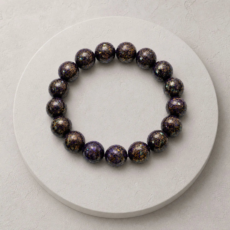 Chinese Lacquerware Beaded Bracelet - Plum Black