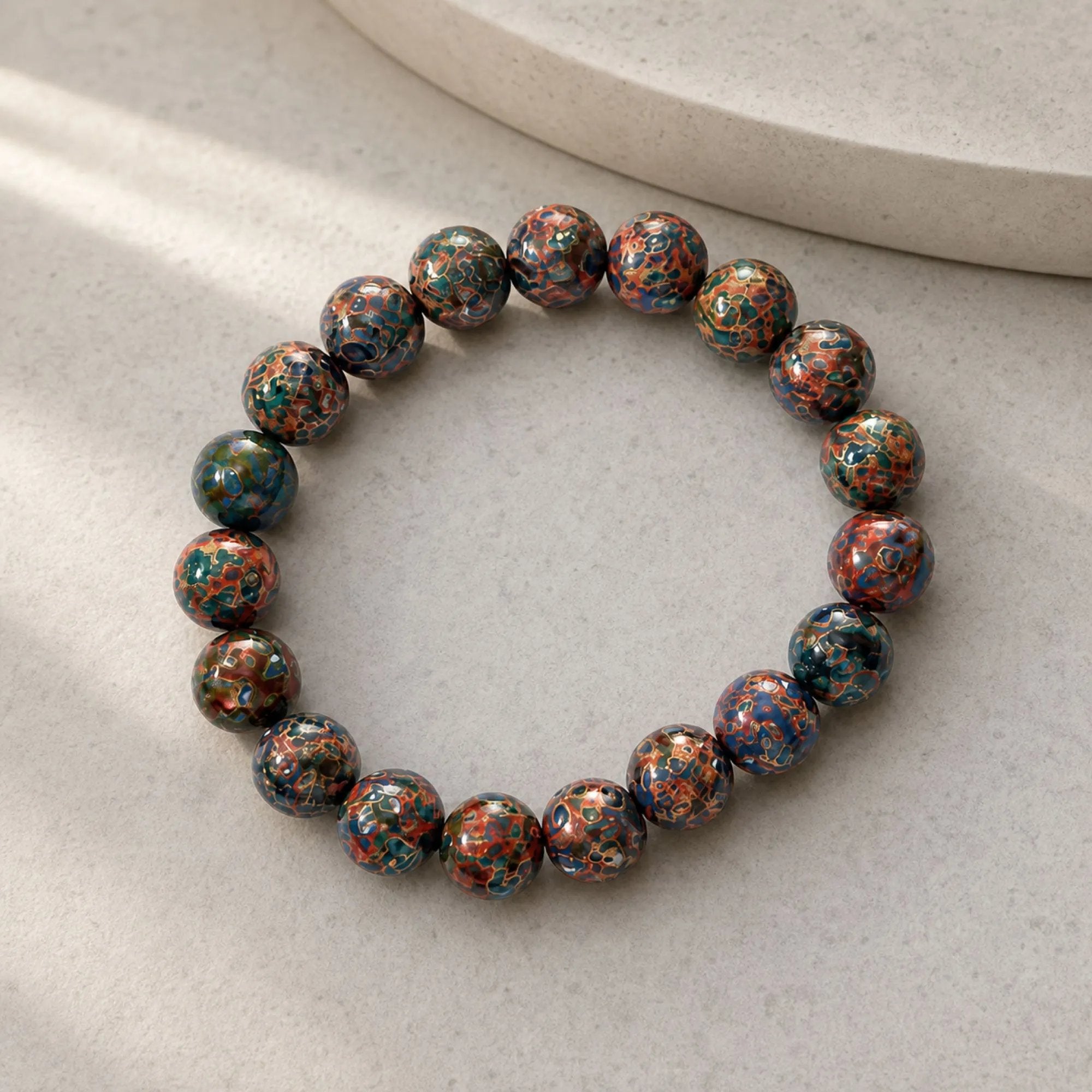 Chinese Lacquerware Beaded Bracelet - Floral Pattern