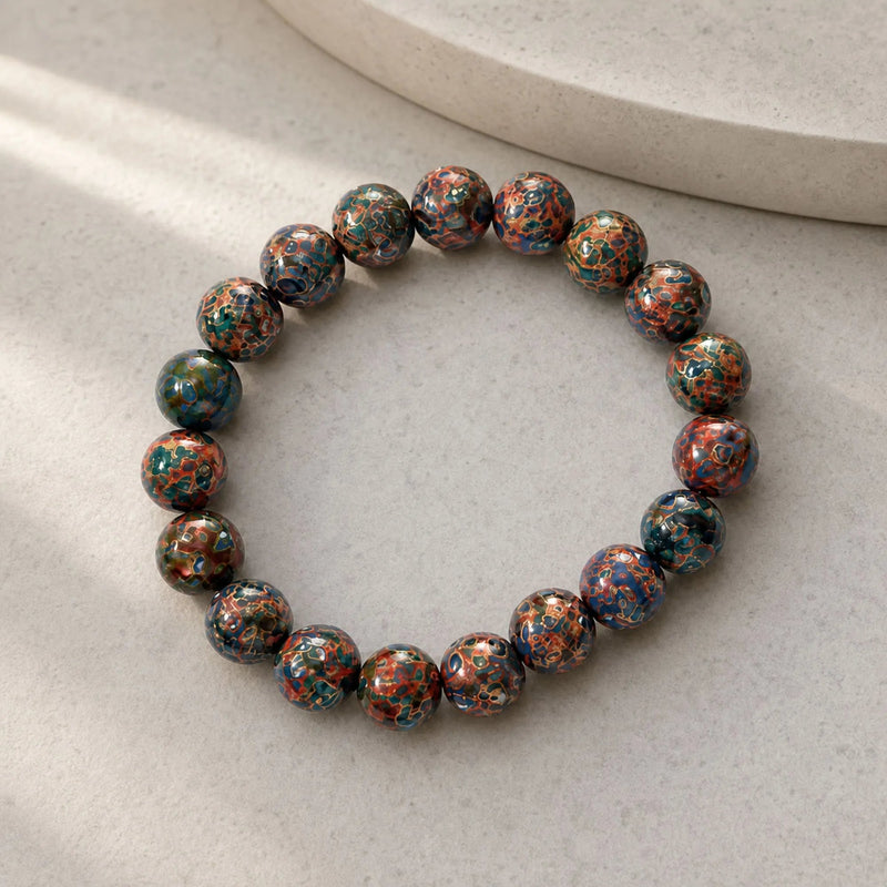 Chinese Lacquerware Beaded Bracelet - Floral Pattern