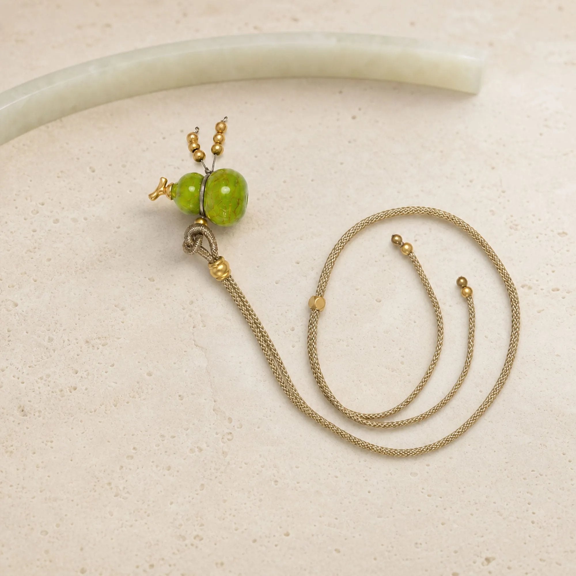 Chinese Lacquerware Gourd Necklace - Sage Green
