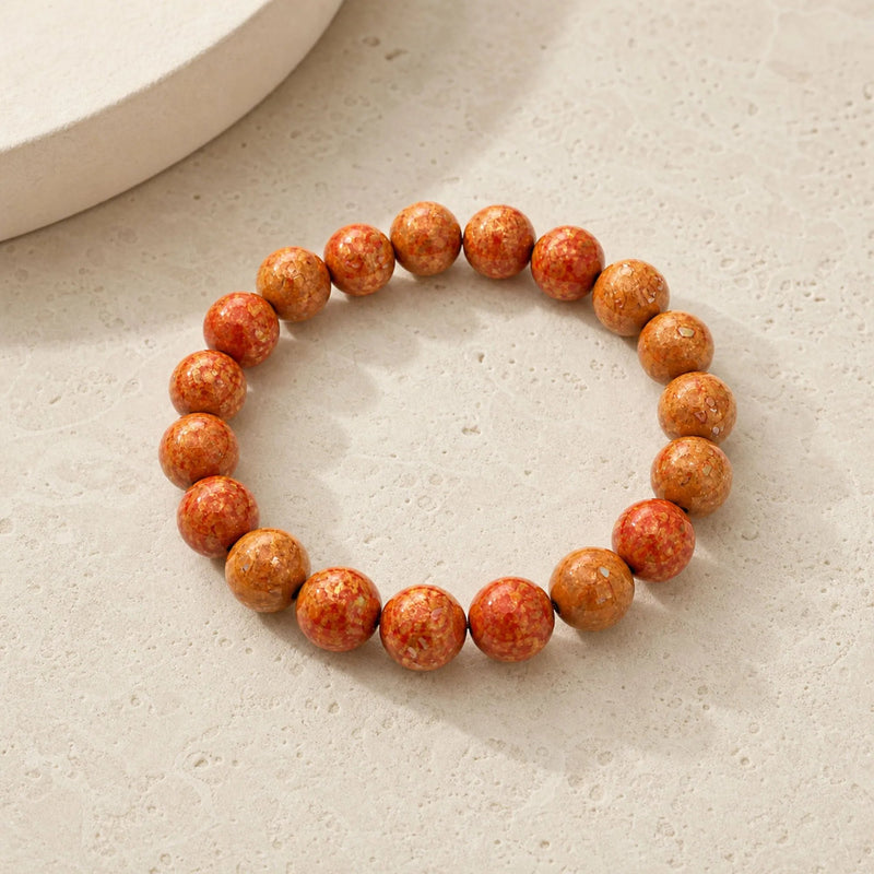 Chinese Lacquerware Beaded Bracelet - Tangerine Orange