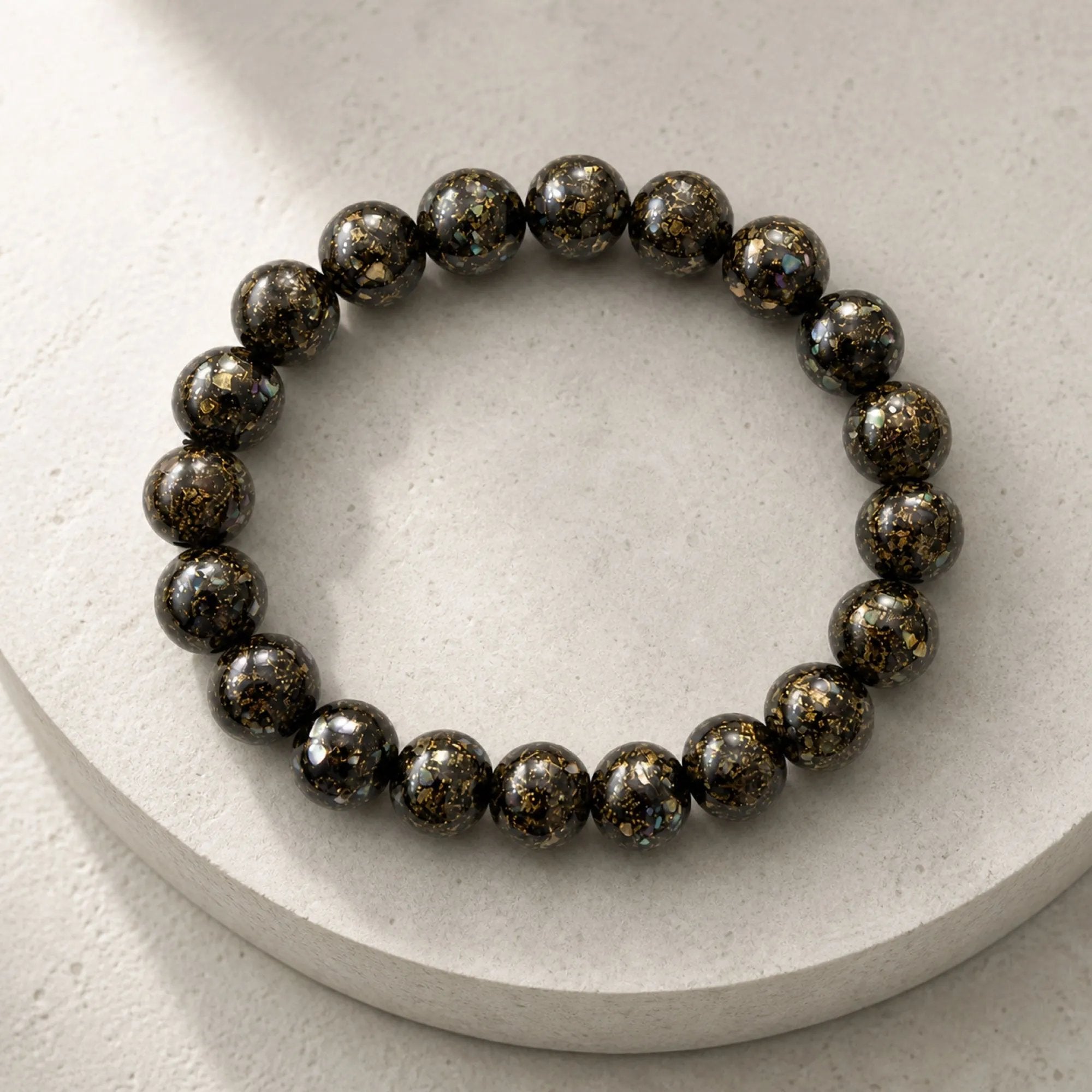 Chinese Lacquerware Beaded Bracelet - Midnight Black