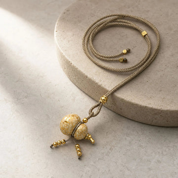 Chinese Lacquerware Gourd Necklace - Cream & Gold