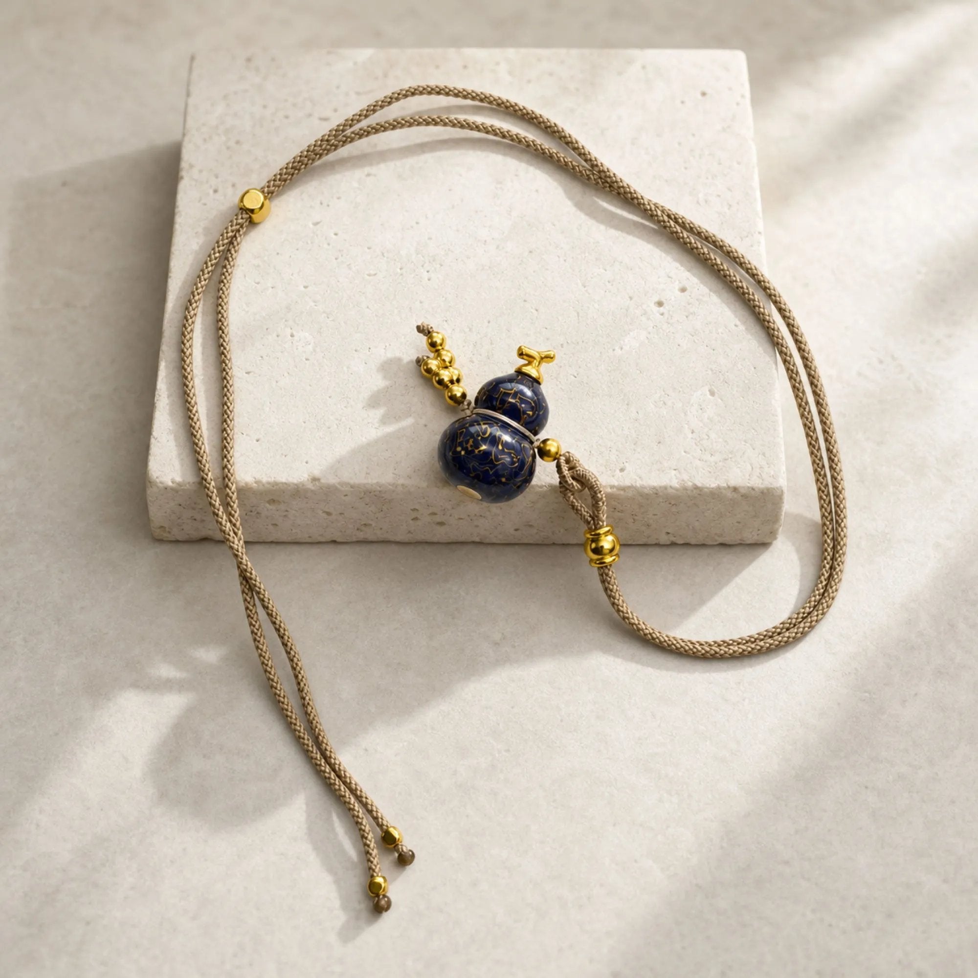 Chinese Lacquerware Gourd Necklace - Deep Blue