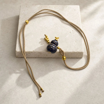 Chinese Lacquerware Gourd Necklace - Deep Blue
