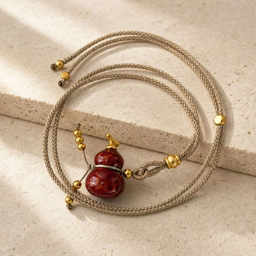 Chinese Lacquerware Gourd Necklace - Jujube Red