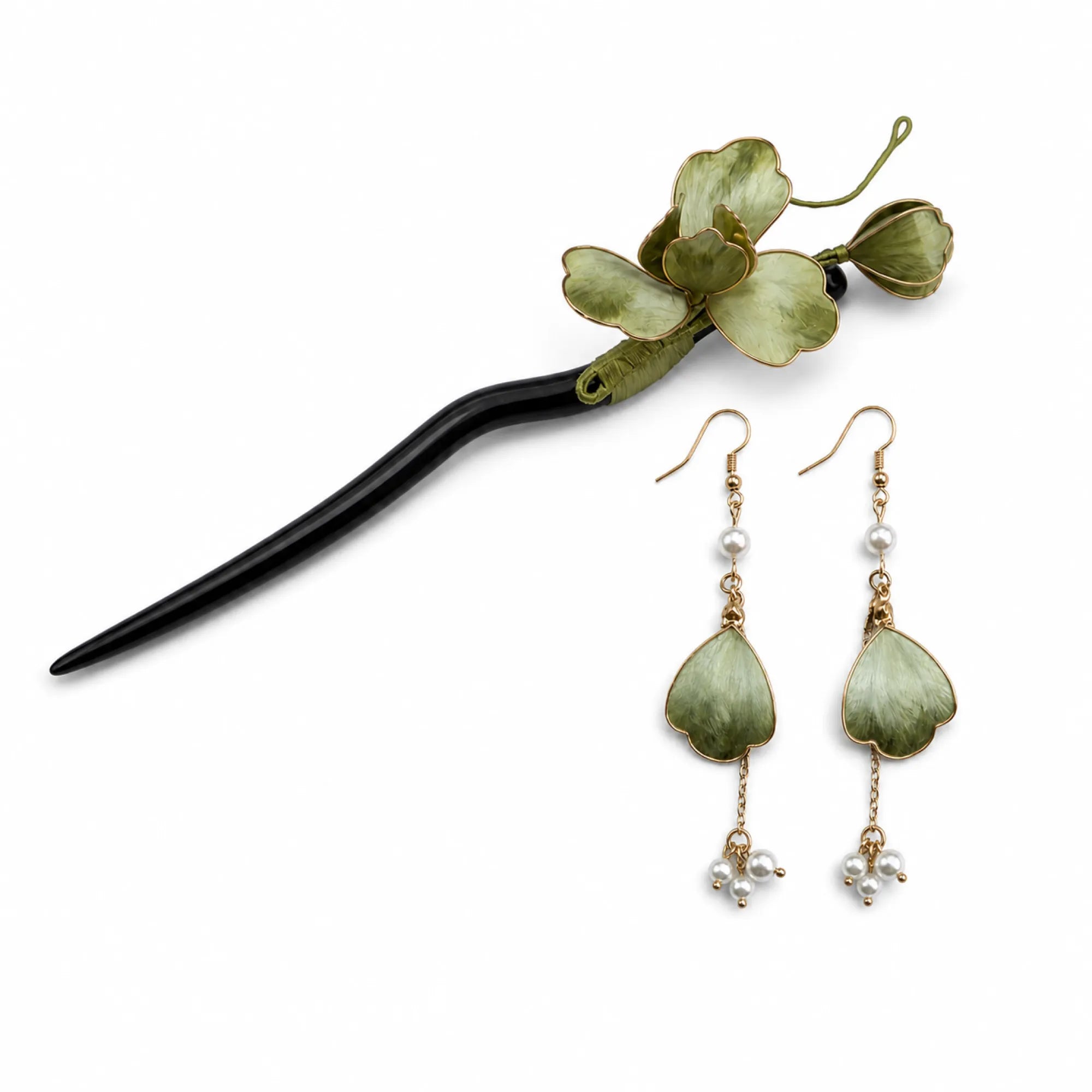 Spring Blossom Velvet Hair Pin & Earring Set | Rong Hua Collection