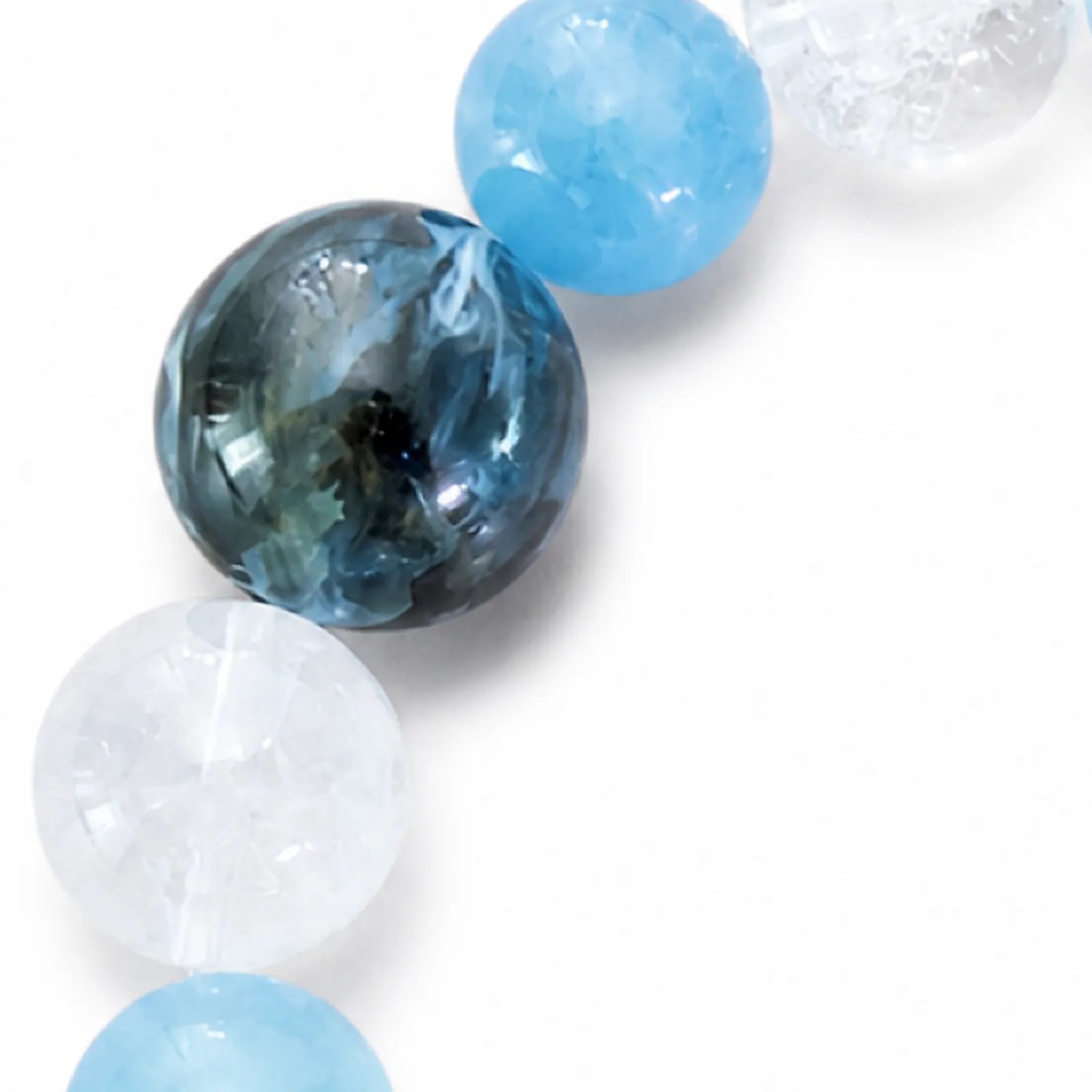 Clear Quartz & Blue Chalcedony Bracelet with Gemstone Focal Bead - detail view