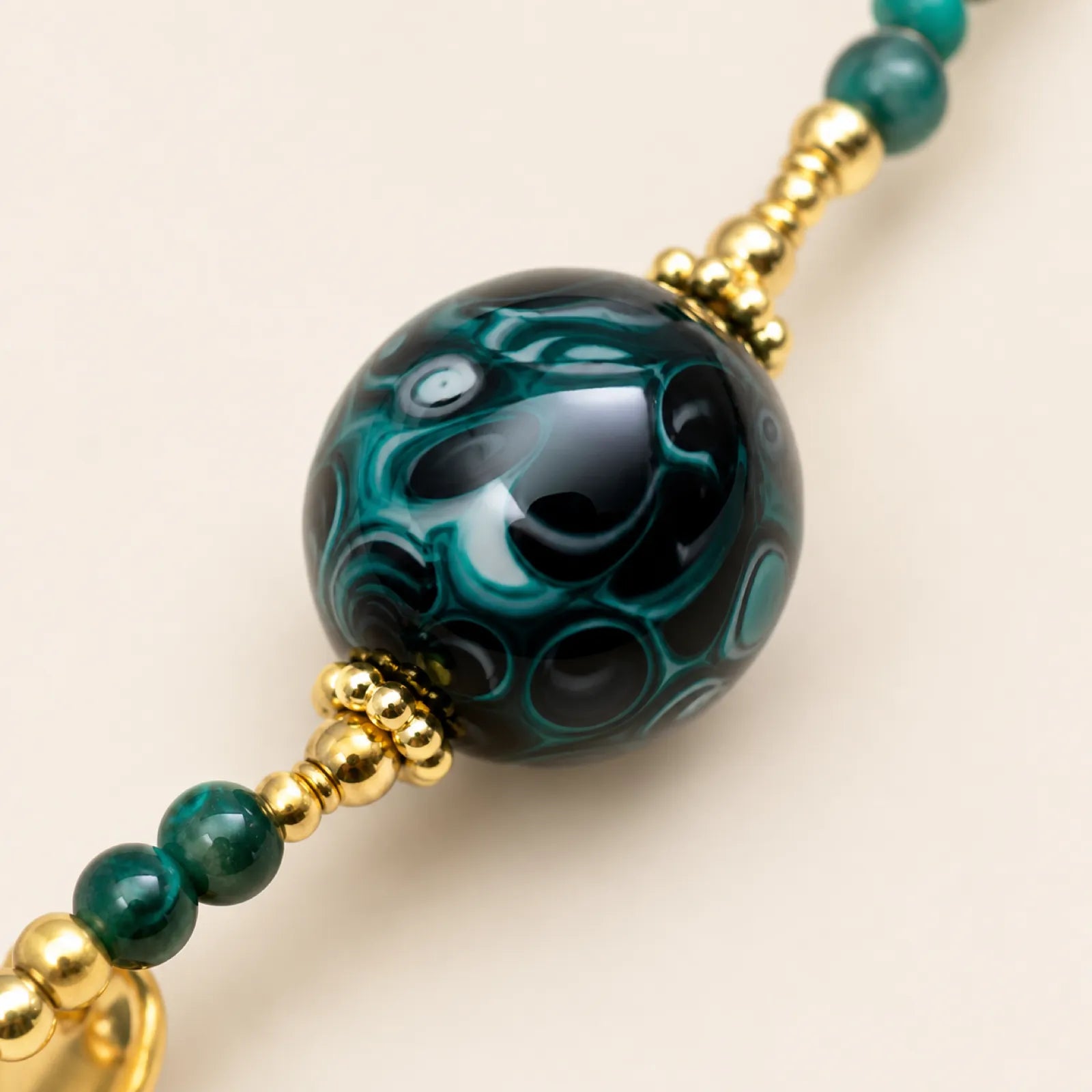 Lacquerware & Turquoise Beaded Necklace with 18K Gold Accents - detail view