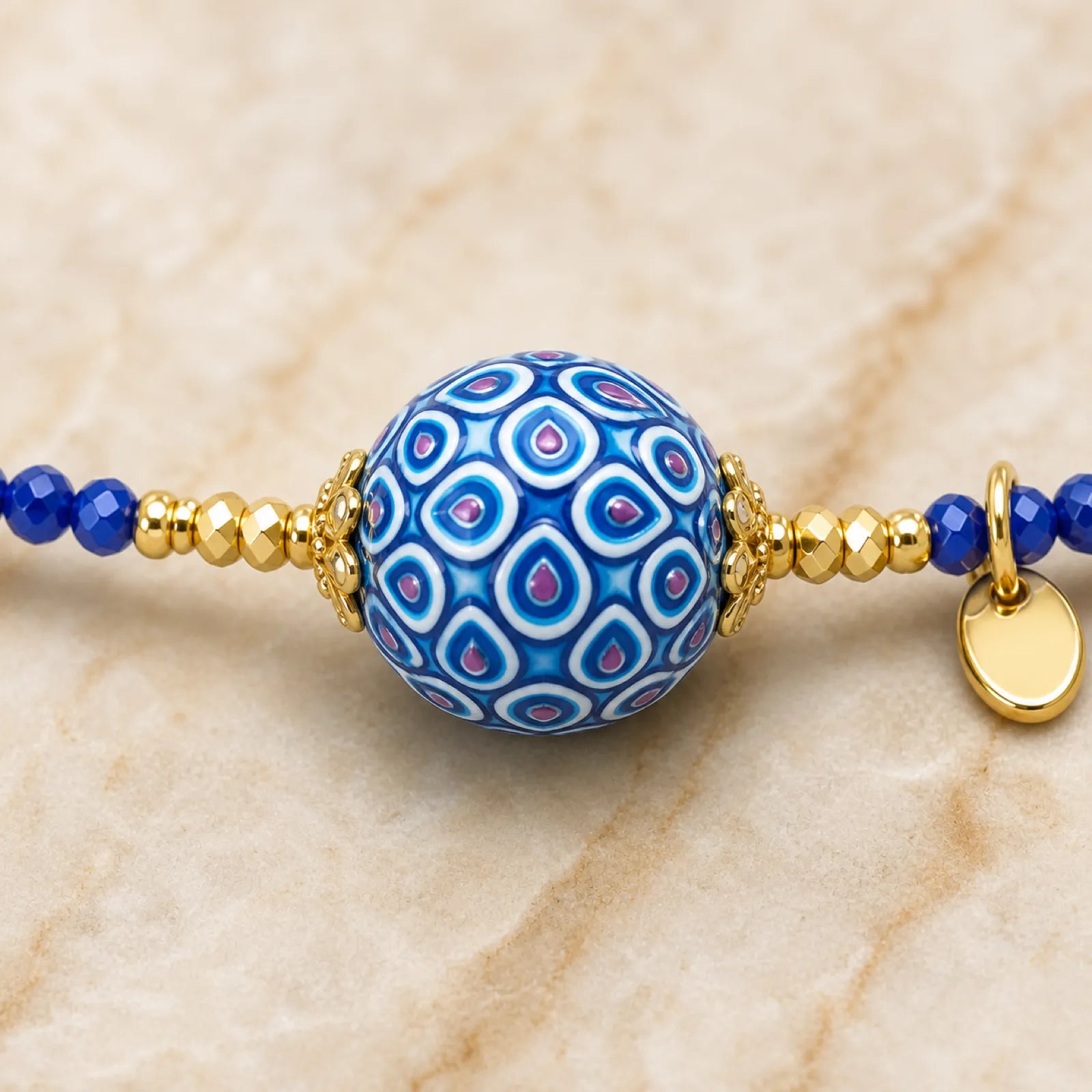 Lacquerware & Lapis Lazuli Choker Necklace with 18K Gold Accents - detail view