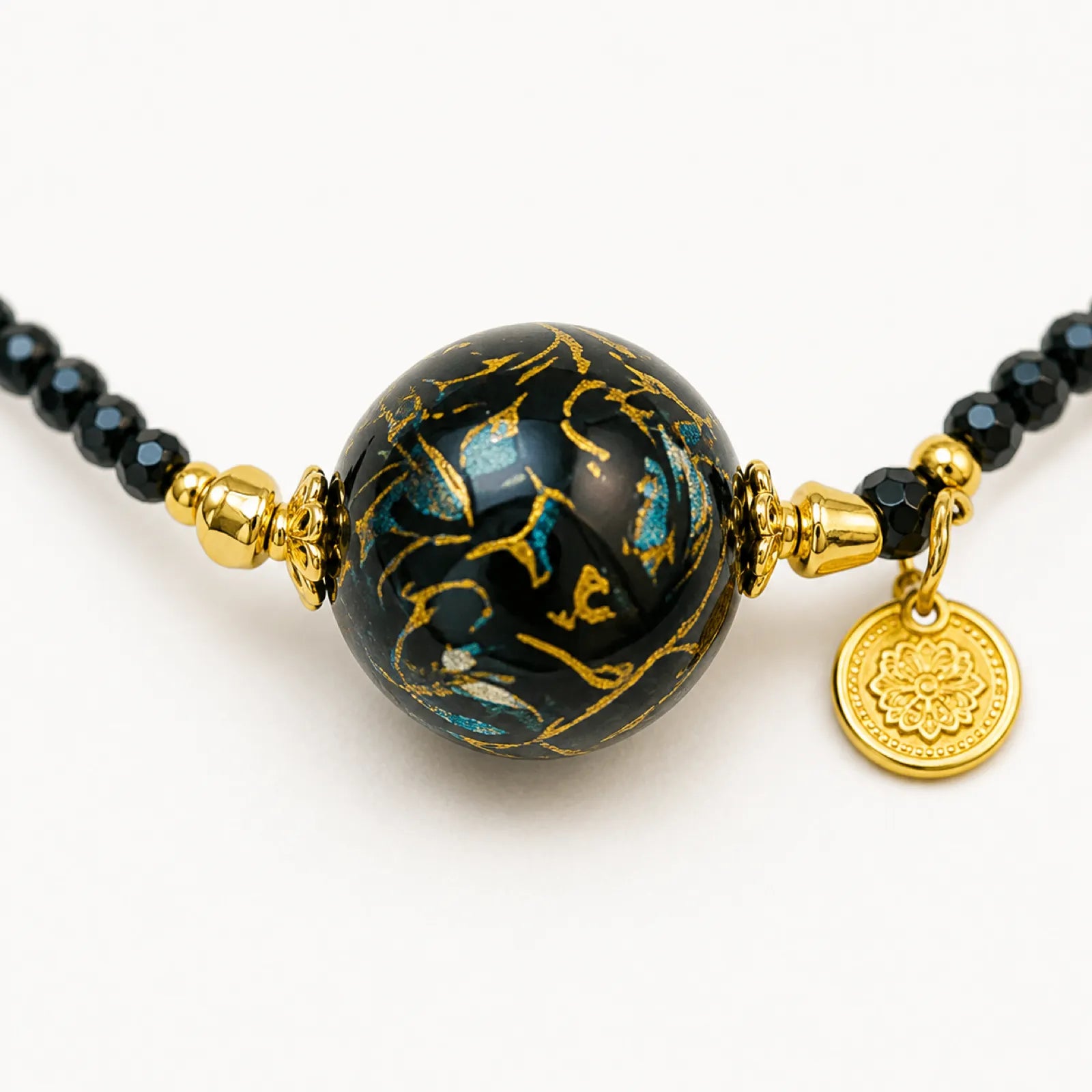 Urushi & 18K Gold Black Spinel Necklace - detail view