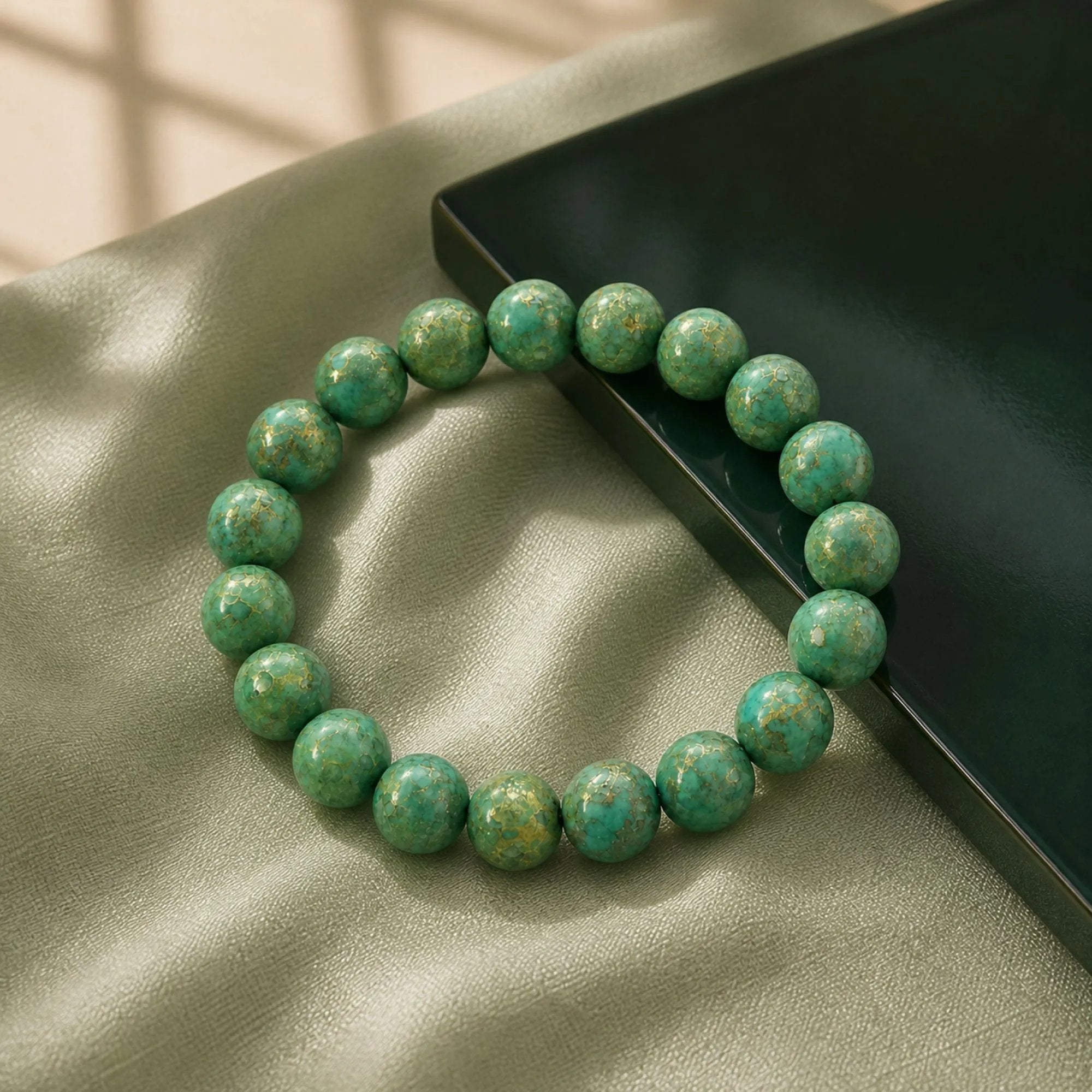 Chinese Lacquerware Beaded Bracelet - Turquoise