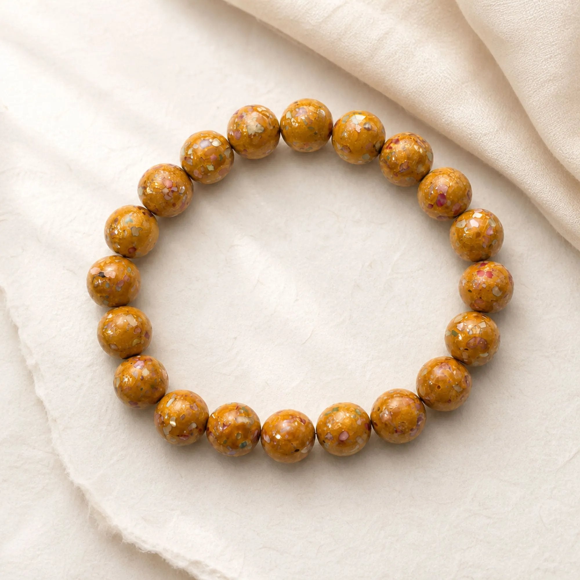 Chinese Lacquerware Beaded Bracelet - Earthy Yellow